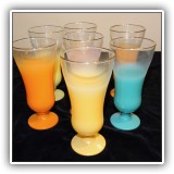 K16. 7 Colored parfait glasses with gold rim. - 6" - $21