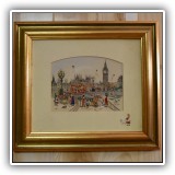 P69. Print of Westminster Bridge in London. Frame: 11.25" x 12.75" - $18