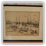 A71. "North Shore" Charcoal by Giragos Der Garabedian. Frame: 20.5"x16.5" - $60