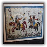 A56. Framed folk art painting on cloth. Frame: 29" x 25.5" - $65