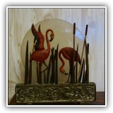 D43. Mid-century flamingo lamp with frosted glass.  Probably needs rewiring. - $48