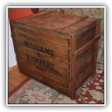 F18. Stenciled Williams & Humbert box side table. 22"h x 15"w x 20"d - $195