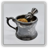 S04. Silverplate shaving mug and sterling brush