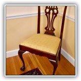 F39. Set of 6 Chippendale dining chairs with bee upholstery.  Inlcudes 5 side chairs and 1 arm chair.
