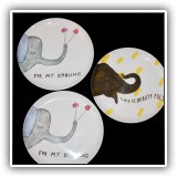 K20. Three Plastic elephant plates 10" w