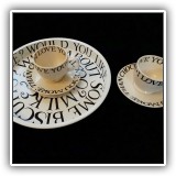P43. 5 Piece tea set "Toast and Marmalade" by Emma Bridgewater. Two cups & saucers and a 12" tray. - $48 for the set