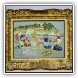 A03. "La Plage" oil painting on canvas by Robert Mendoze. Frame: 21"h x 25.5"w Canvas: 13"h x 18"w