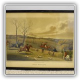 A06. Framed stag hunting print. Frame: 10.25"h x 14"w