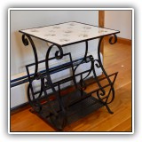 F80. Tile top metal scroll magazine table. 21"h x 16"w x 16"d - $48