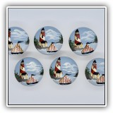 D31. Set of 6 handpainted lighthouse drawer knobs signed Kara Needham. - $24