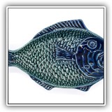 P46. Olfaire Majolica fish plate.  Chipped. 11"w  - $8