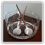K21. Mid-Century glass salad bowl with 2 servers