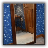 D36. Mahogany rectangular mirror with beveled glass and gold detailing. 40"h x 22"w - $145