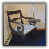 F29. Ethan Allen scroll arm chair with upholstered seat. 33.5"h x 21.5"w x 19"d - $150