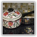 K27. Portmeirion enamel pot. 5.75"h x 7.75"w - $16
