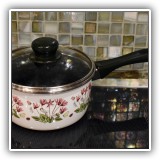 K28. Portmeirion enamel pot. 5.75"h x 6.75"w - $14