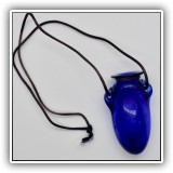 G06. Signed cobalt glass hanging bud vase. - $14