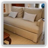 F03b. F03a. Second Tomlinson Irwin-Lambeth sofa.  Cat damage at back corners. 35.5"h x 68"w x 38"d - $250 each.