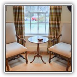 F01. Pair of upholstered open arm chairs with nailhead trim. 43"h x 22"w x 22.5"d - $350 each