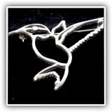 J09. Sterling silver hummingbird pin. Signed "RW". 1.5" x 2" - $24
